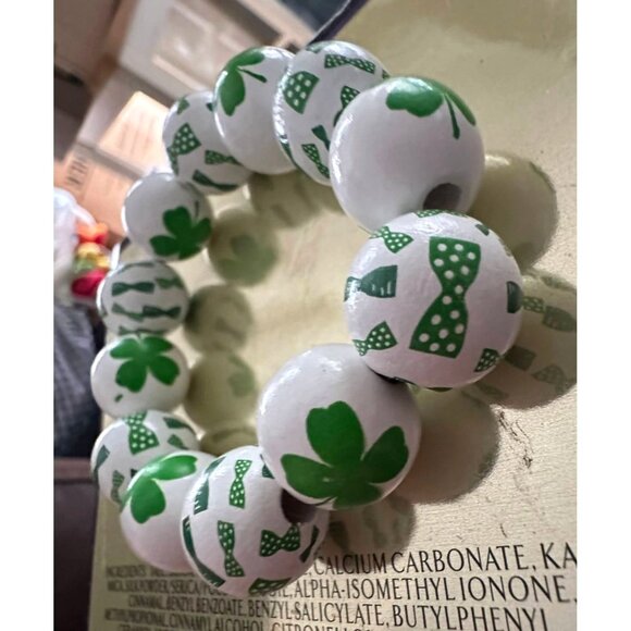 Luck of the Irish Clover Wood Beaded Stretch Bracelet St Patricks Day Ne… - Picture 12 of 12